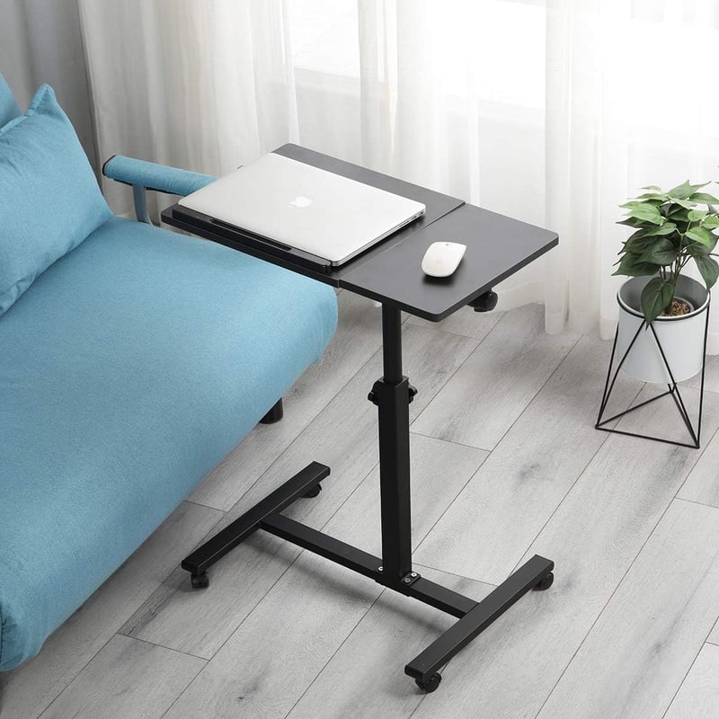 Mobile Adjustable Overbed Desk with Wheels for Laptops (Black)