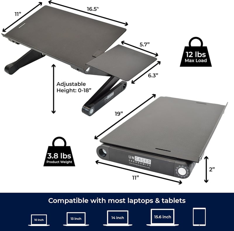 Portable Adjustable Laptop Stand for Desk - Foldable Black Riser