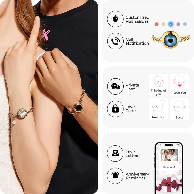 Long Distance Love Touch Bracelets for Couples - Bluetooth Gift