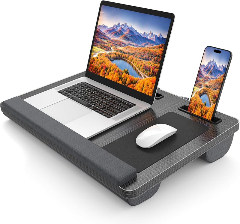 Portable Laptop Lap Desk with Cushion and Mouse Pad (Black)