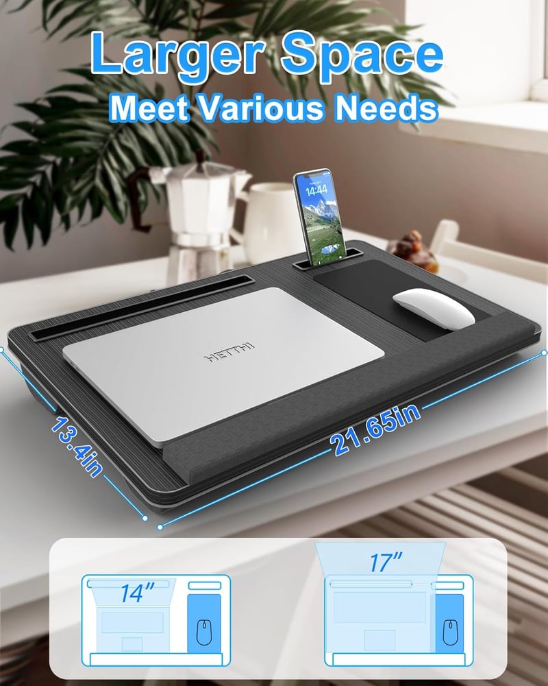 Portable Laptop Lap Desk with Cushion and Mouse Pad (Black)