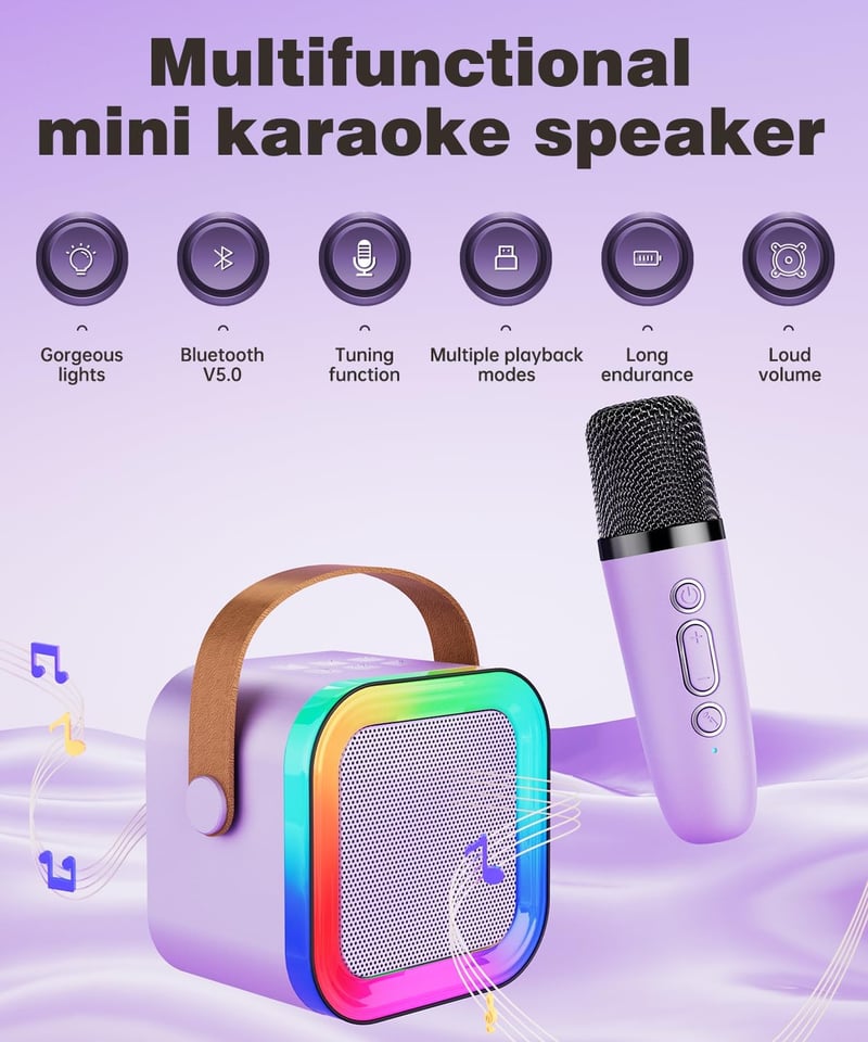 Portable Mini Karaoke Machine with 2 Microphones for Kids