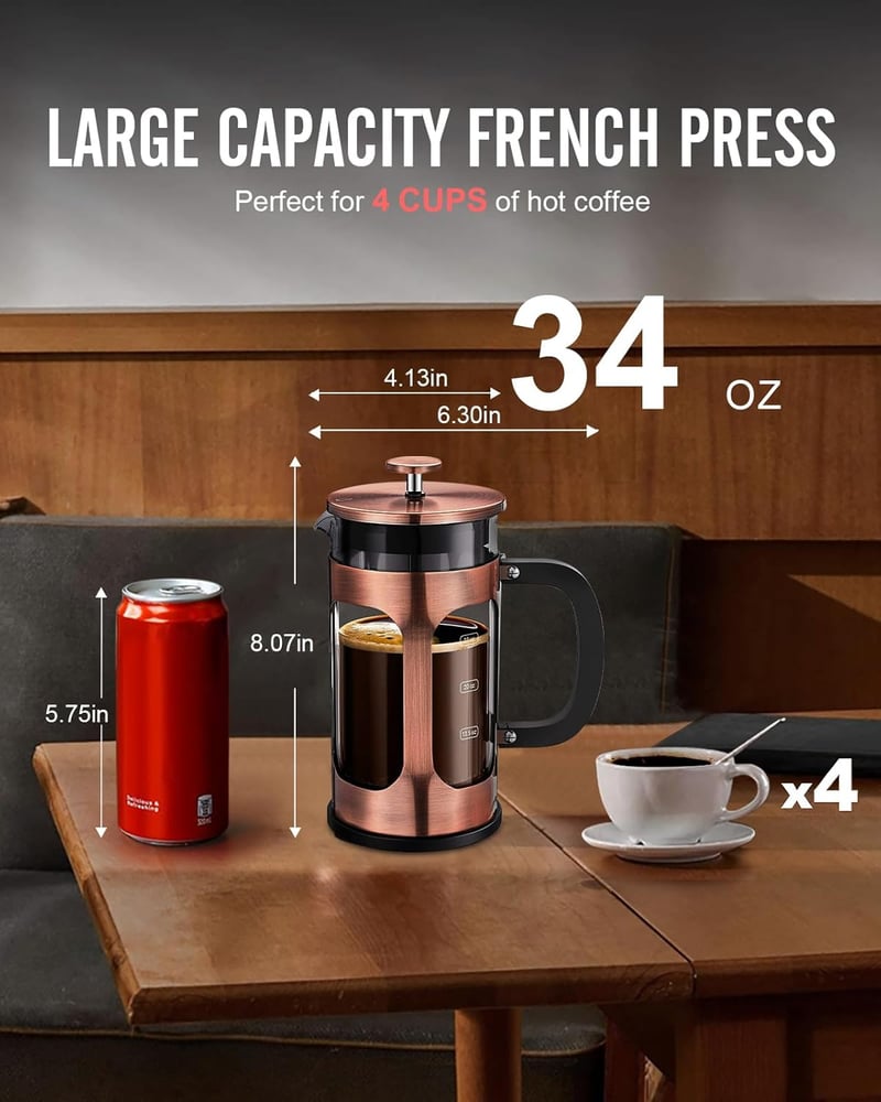 Mother's Day French Press Coffee Maker - 34oz Borosilicate Glass