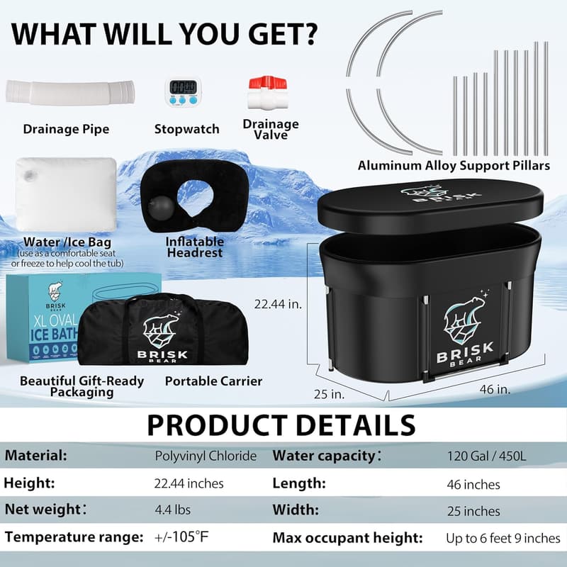 Extra Large Cold Plunge Tub with Cover for Athletes