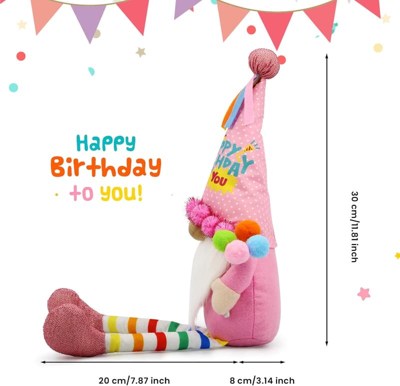 Happy Birthday Plush Gnomes Doll Decor for Women and Moms