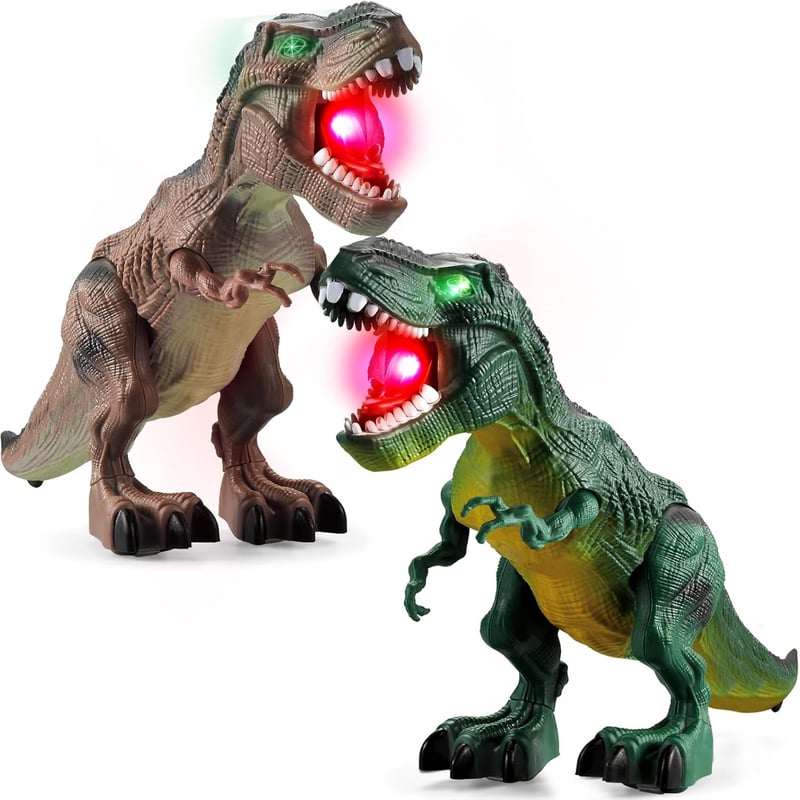 Walking Dinosaur Toys with LED Lights & Sounds - 2 Pack for Kids