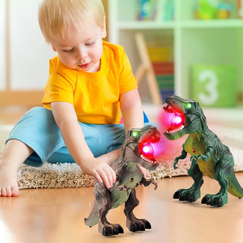 Walking Dinosaur Toys with LED Lights & Sounds - 2 Pack for Kids
