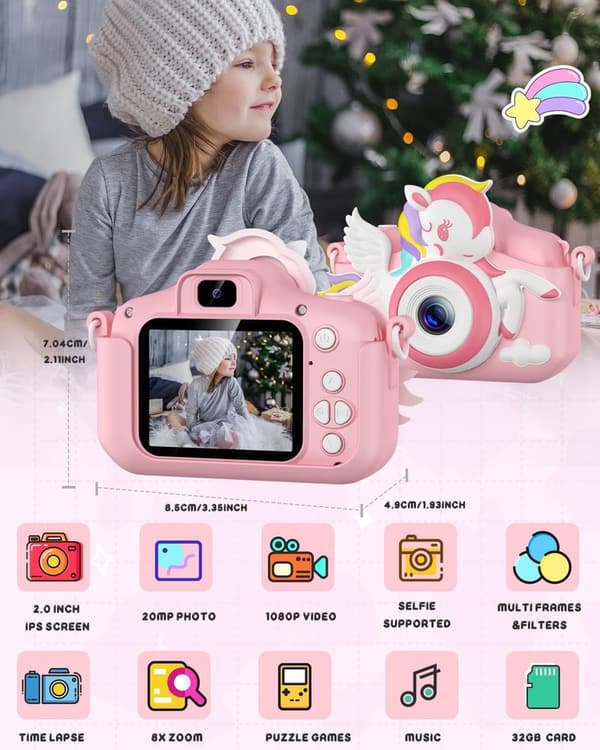 Kids Camera - 1080P HD Selfie Camera for Girls, Pink