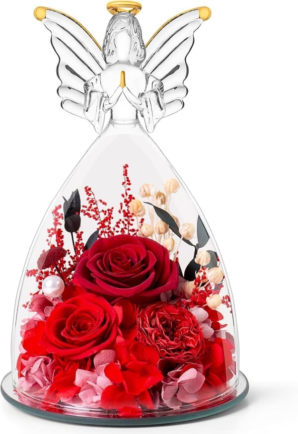 Preserved Real Flower Angel Figurine for Mother's Day Gift