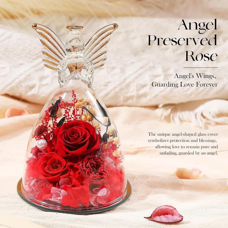 Preserved Real Flower Angel Figurine for Mother's Day Gift