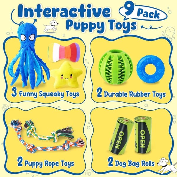 Interactive Plush Dog Toy Set for Small Puppies - 9-Pack