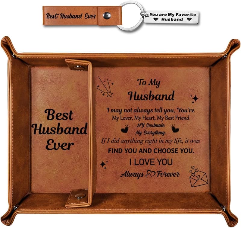 Husband Gift Set: PU Leather Valet Tray & Keychain