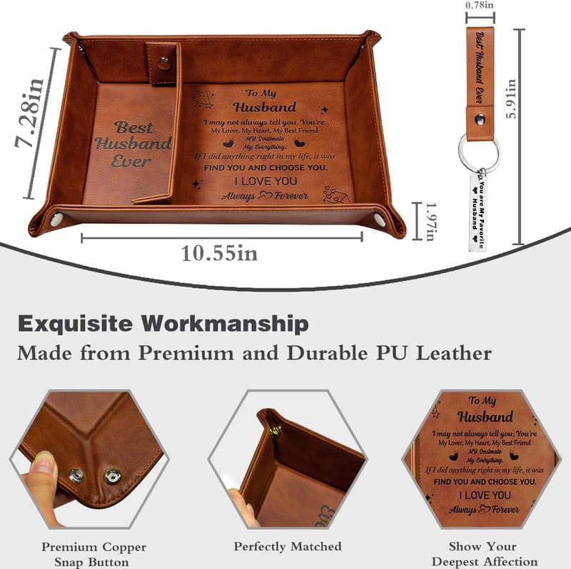 Husband Gift Set: PU Leather Valet Tray & Keychain