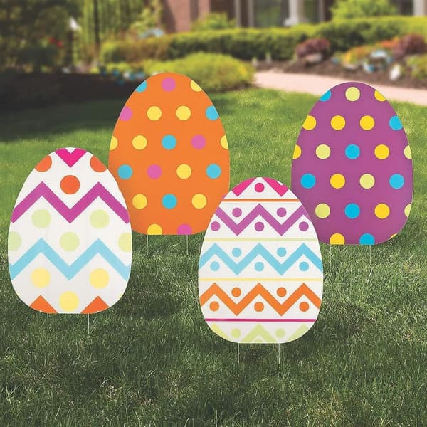 Easter Outdoor Yard Sign Decorations - 4 Large Egg Stakes