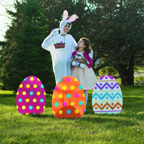 Easter Outdoor Yard Sign Decorations - 4 Large Egg Stakes