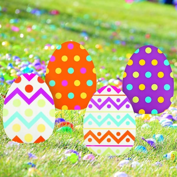 Easter Outdoor Yard Sign Decorations - 4 Large Egg Stakes