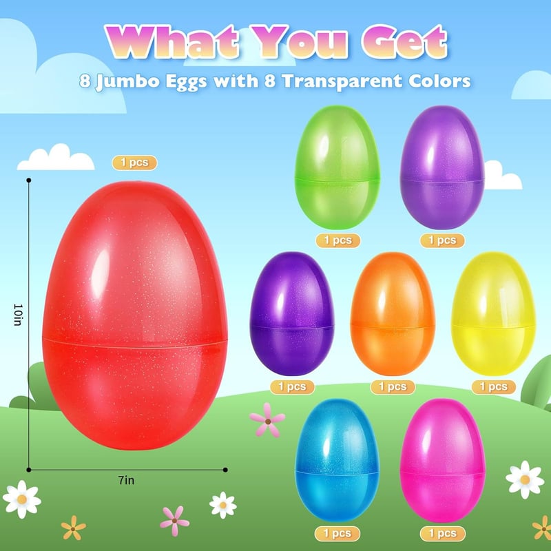 Jumbo 10-Inch Plastic Fillable Easter Eggs - Set of 8