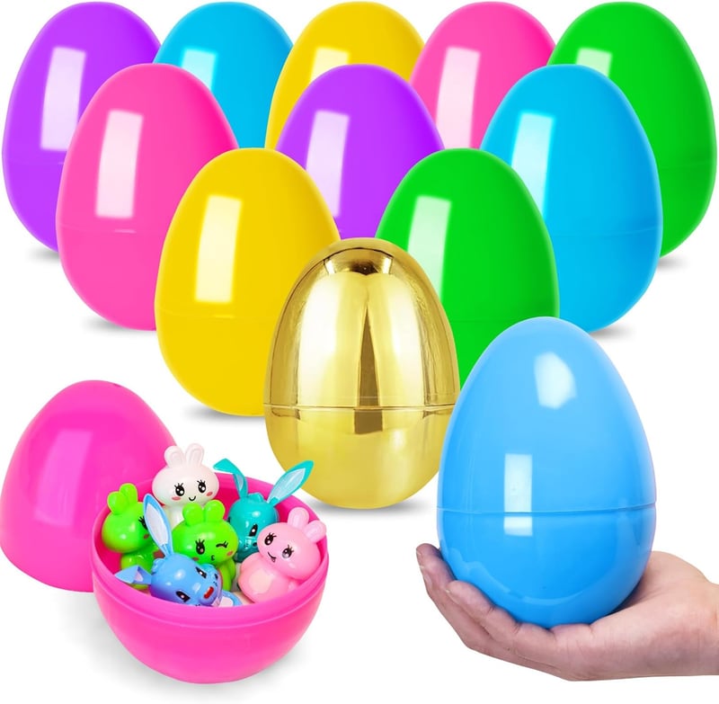 Large Fillable Easter Eggs - 12 Pack with 2 Golden Eggs