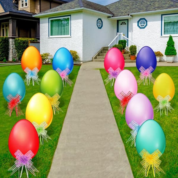 Easter Yard Decor: 12 Waterproof Corrugated Egg Signs with Stakes