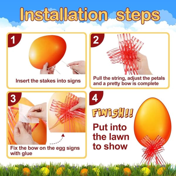 Easter Yard Decor: 12 Waterproof Corrugated Egg Signs with Stakes