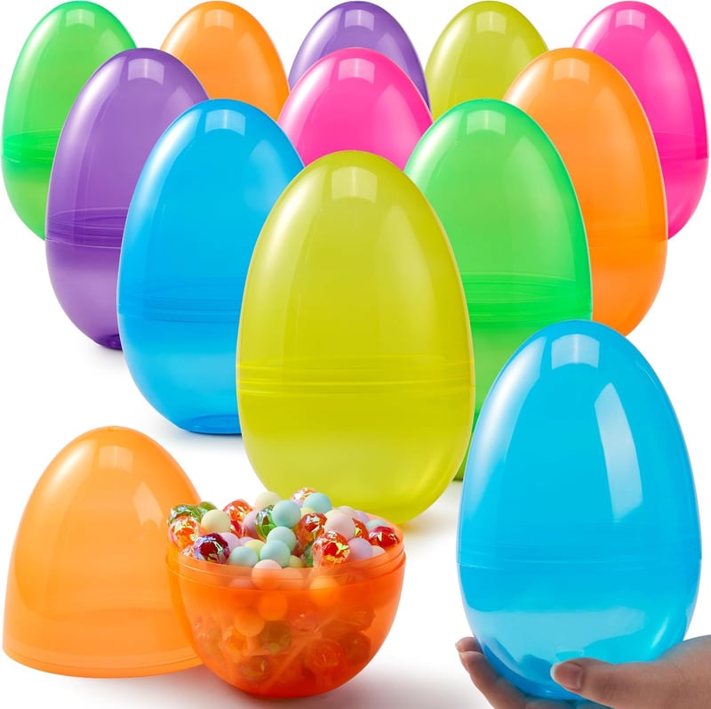 Clear Plastic Jumbo Easter Eggs - 12 Pack for Treats & Party Favors