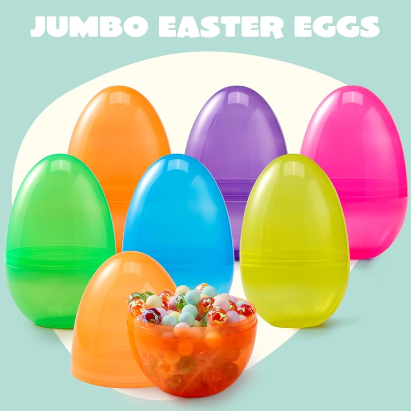 Clear Plastic Jumbo Easter Eggs - 12 Pack for Treats & Party Favors