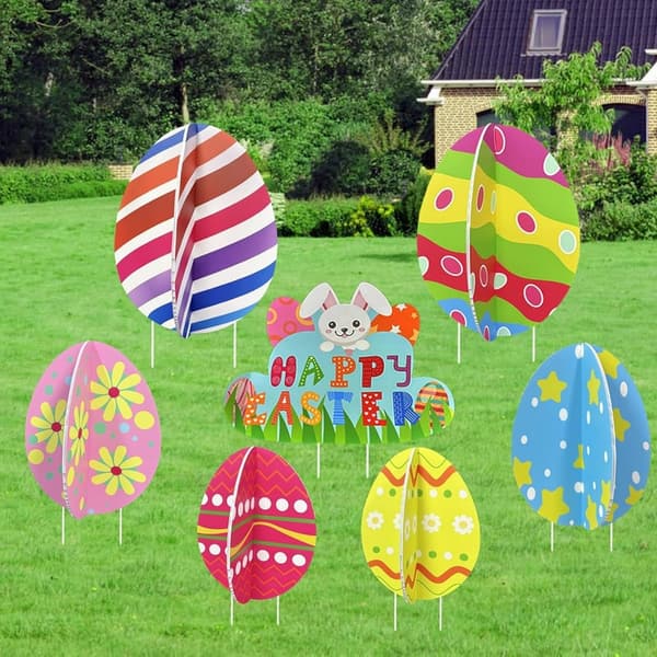 Easter Egg Yard Signs - 13 Double-Sided Plastic Decorations