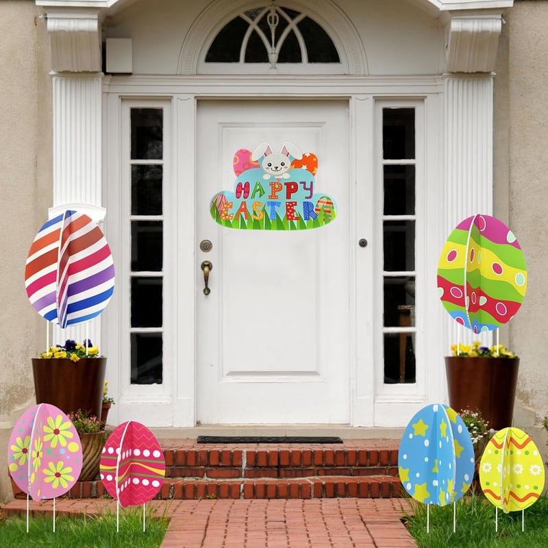 Easter Egg Yard Signs - 13 Double-Sided Plastic Decorations
