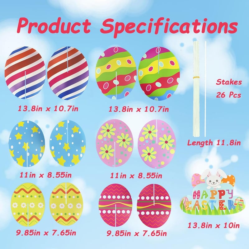 Easter Egg Yard Signs - 13 Double-Sided Plastic Decorations