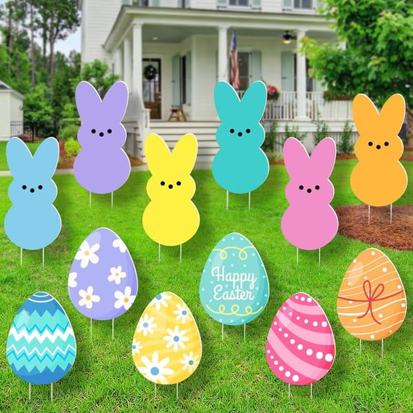 Pastel Easter Bunny & Egg Yard Signs Set - 12 Waterproof Decor