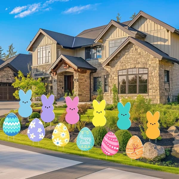 Pastel Easter Bunny & Egg Yard Signs Set - 12 Waterproof Decor