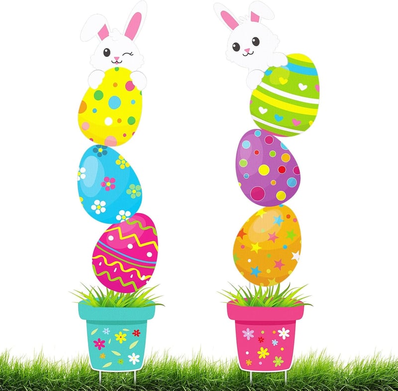 Easter Bunny and Egg Yard Stakes - 8-Piece Outdoor Decor