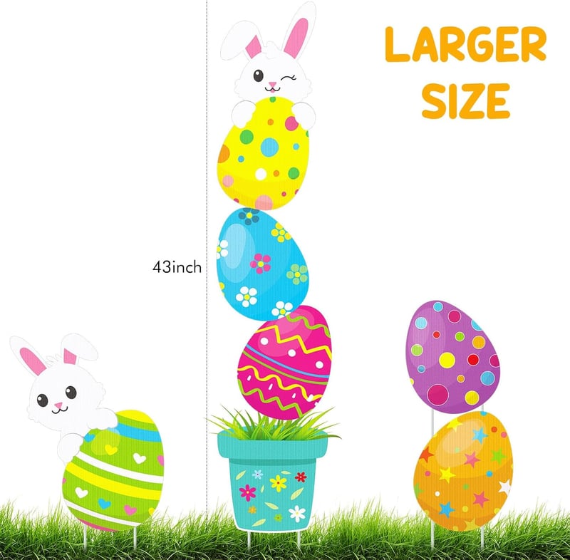 Easter Bunny and Egg Yard Stakes - 8-Piece Outdoor Decor