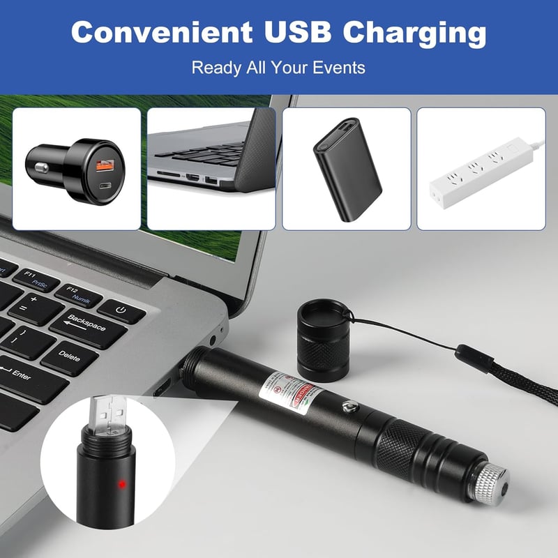 High-Power Green Laser Pointer - Rechargeable for Outdoor Use