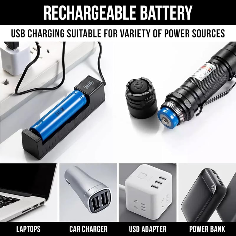 High-Power Rechargeable Green Laser Pointer with Carrying Case