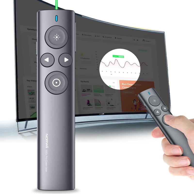 Wireless Presentation Clicker with Digital Pointer - Green Laser