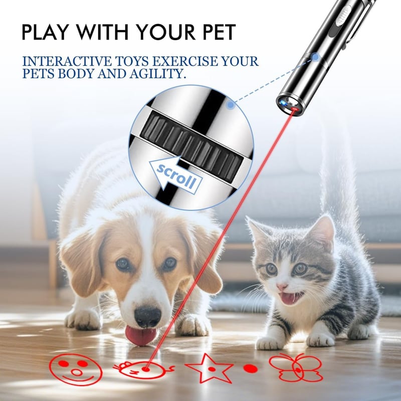 Interactive Cat Laser Pointer Toy, USB Rechargeable, 3 Light Modes