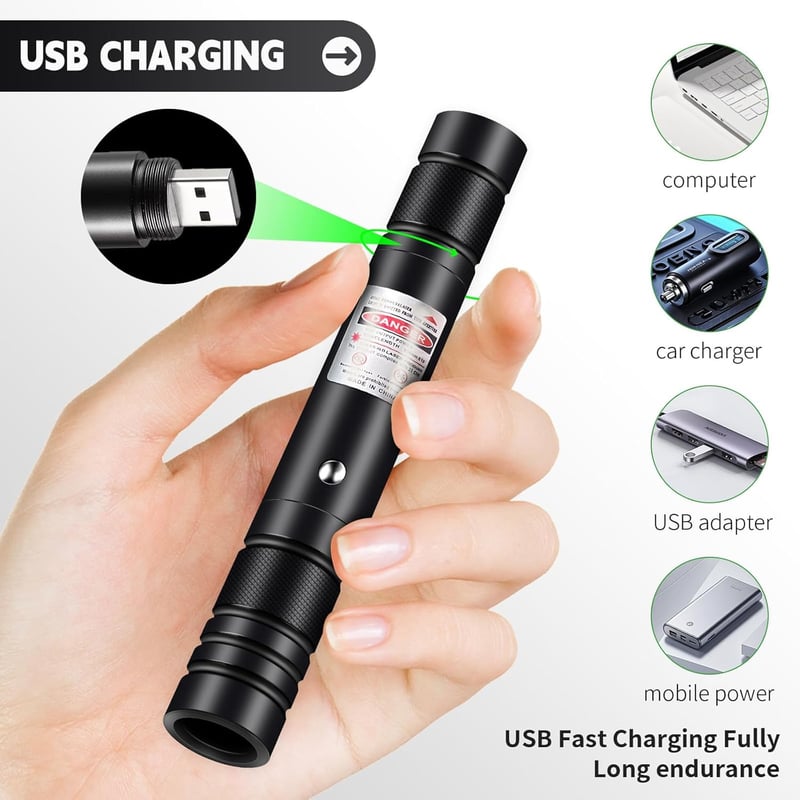 High Power Green Laser Pointer with USB Charging