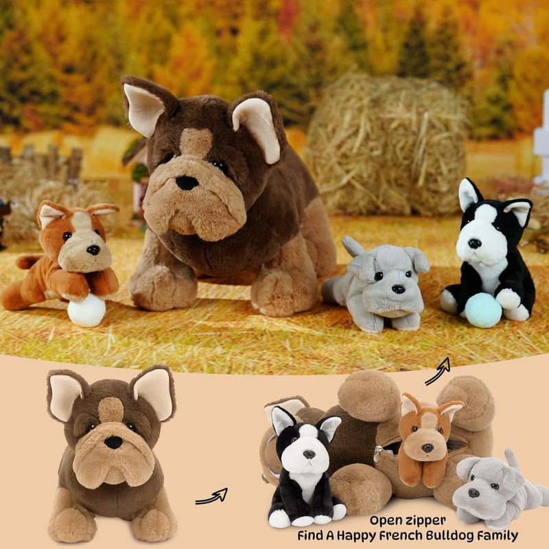 French Bulldog Mommy Stuffed Animal with Babies - 18'' Plush Toy