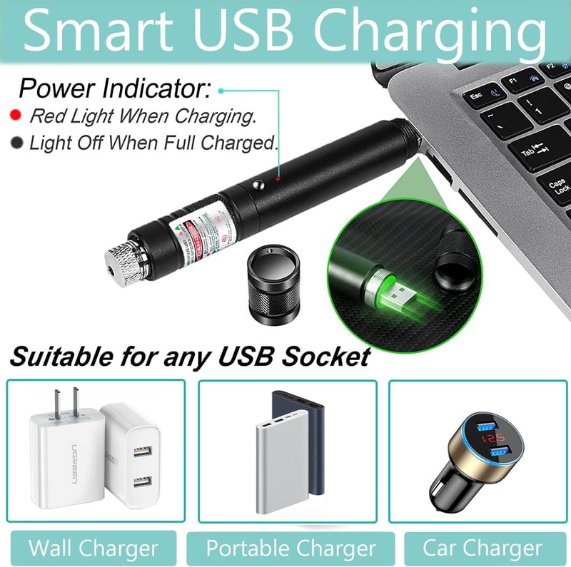 USB Rechargeable Long Range Green Laser Pointer for Presentations