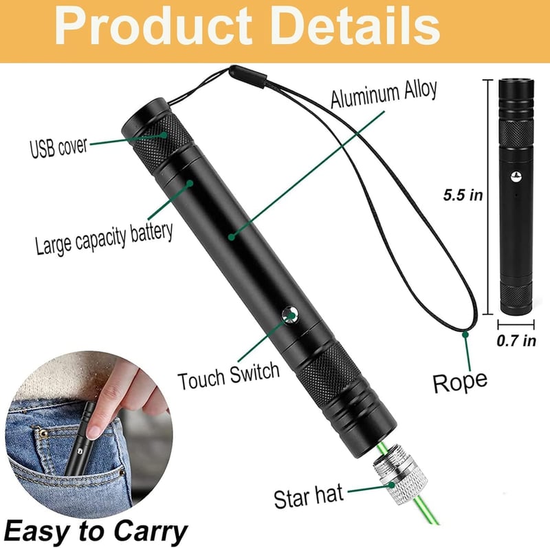 High-Power USB Rechargeable Red Laser Pointer for Hiking