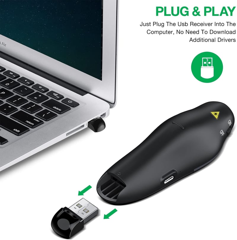 Wireless Presenter Remote with Green Laser Pointer for PPT