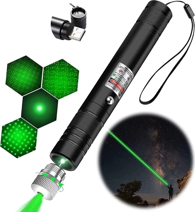 High-Power Green Laser Pointer for Hiking & Cat Play - USB Rechargeable