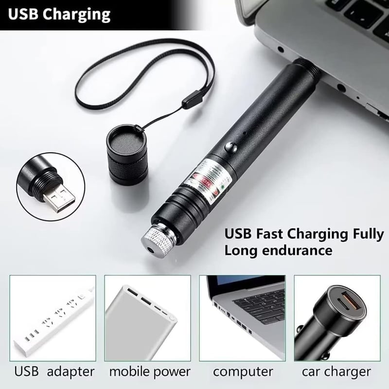 High-Power Green Laser Pointer for Hiking & Cat Play - USB Rechargeable