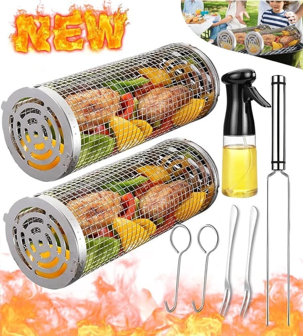 Outdoor BBQ Stainless Steel Grilling Baskets - Ideal Cooking Accessory