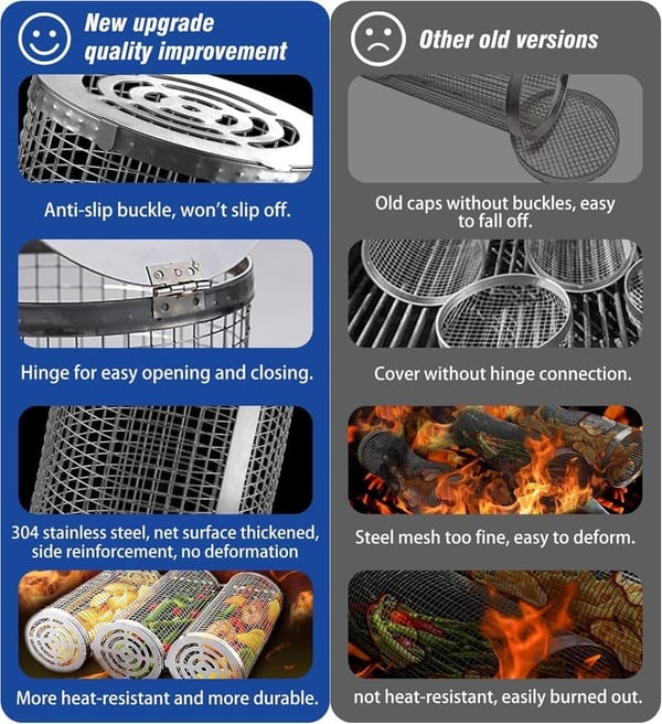 Outdoor BBQ Stainless Steel Grilling Baskets - Ideal Cooking Accessory