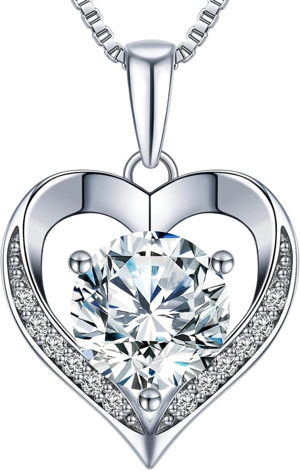 Engraved Heart Pendant Necklace for Wife - Moissanite Eternity Gift