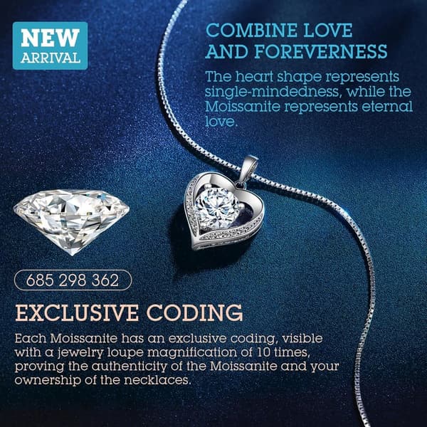 Engraved Heart Pendant Necklace for Wife - Moissanite Eternity Gift