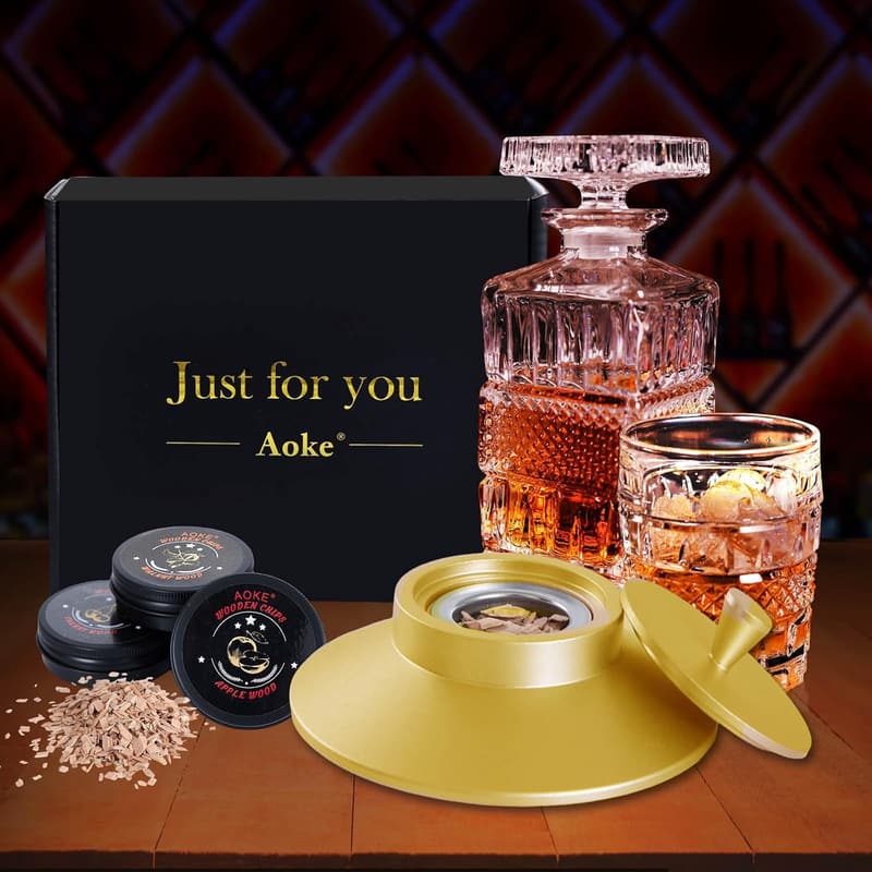 Whiskey Smoker Kit with 4 Wood Chip Flavors - Gift for Men