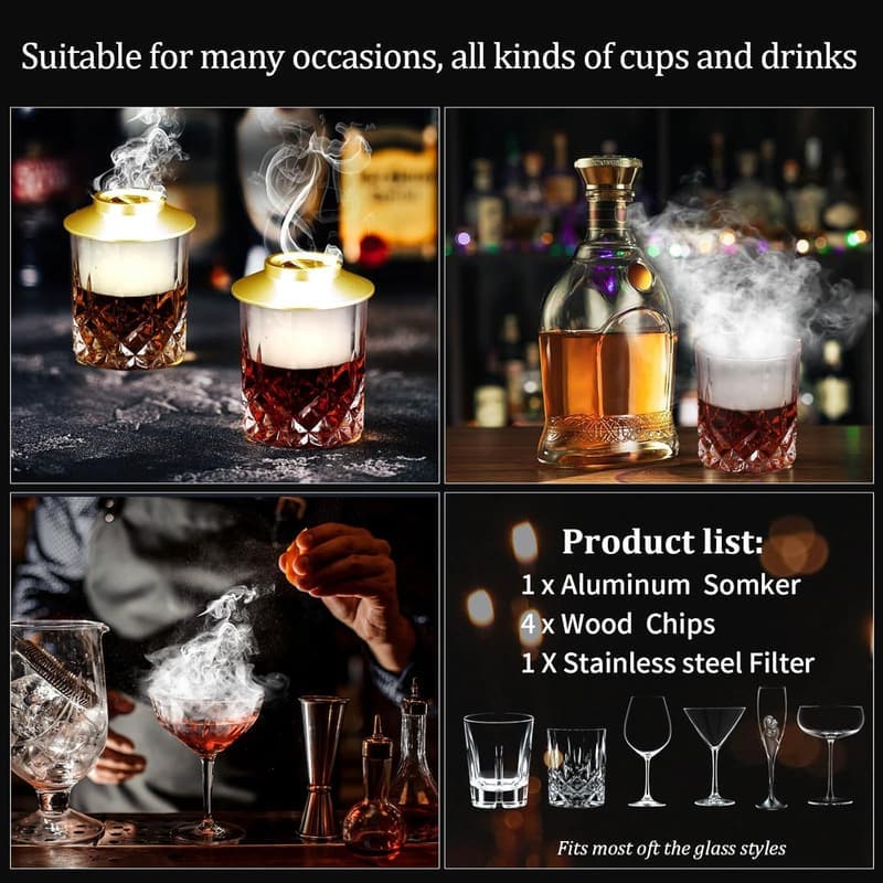 Whiskey Smoker Kit with 4 Wood Chip Flavors - Gift for Men